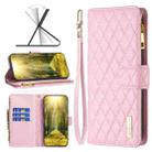 For Xiaomi Redmi 9 Diamond Lattice Zipper Wallet Leather Flip Phone Case(Pink) - 1