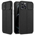 For iPhone 14 Litchi Texture Sliding Camshield TPU Protective Phone Case (Black) - 1