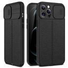 For iPhone 14 Plus Litchi Texture Sliding Camshield TPU Protective Phone Case (Black) - 1