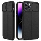 For iPhone 14 Pro Litchi Texture Sliding Camshield TPU Protective Phone Case(Black) - 1