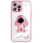 For iPhone 13 Pro Max Electroplating PC Astronaut Magnetic Holder Phone Case (Pink) - 1