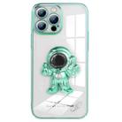 For iPhone 13 Pro Max Electroplating PC Astronaut Magnetic Holder Phone Case (Green) - 1