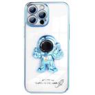 For iPhone 13 Pro Max Electroplating PC Astronaut Magnetic Holder Phone Case (Sierra Blue) - 1