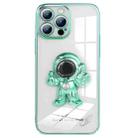 For iPhone 13 Pro Electroplating PC Astronaut Magnetic Holder Phone Case (Green) - 1