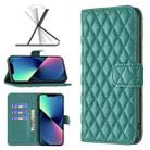 For iPhone 14 Diamond Lattice Wallet Leather Flip Phone Case (Green) - 1