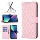 For iPhone 14 Diamond Lattice Wallet Leather Flip Phone Case (Pink) - 1