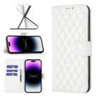 Diamond Lattice Wallet Leather Flip Phone Case For iPhone 14 Pro(White) - 1