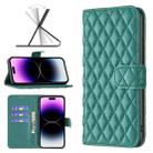 Diamond Lattice Wallet Leather Flip Phone Case For iPhone 14 Pro(Green) - 1