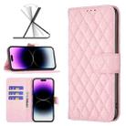 Diamond Lattice Wallet Leather Flip Phone Case For iPhone 14 Pro(Pink) - 1