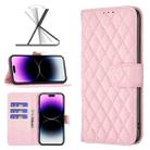 Diamond Lattice Wallet Leather Flip Phone Case For iPhone 14 Pro Max(Pink) - 1