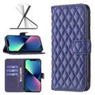 For iPhone 14 Plus Diamond Lattice Wallet Leather Flip Phone Case (Blue) - 1