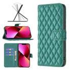 For iPhone 13 Diamond Lattice Wallet Leather Flip Phone Case(Green) - 1