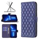 For iPhone 13 Pro Max Diamond Lattice Wallet Leather Flip Phone Case (Blue) - 1