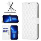 For iPhone 13 Pro Max Diamond Lattice Wallet Leather Flip Phone Case (White) - 1