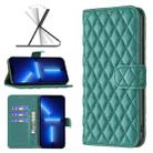 For iPhone 13 Pro Max Diamond Lattice Wallet Leather Flip Phone Case (Green) - 1