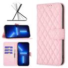 For iPhone 13 Pro Max Diamond Lattice Wallet Leather Flip Phone Case (Pink) - 1