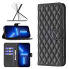 For iPhone 13 Pro Max Diamond Lattice Wallet Leather Flip Phone Case (Black) - 1