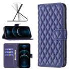 For iPhone 12 Pro Max Diamond Lattice Wallet Leather Flip Phone Case(Blue) - 1