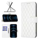 For iPhone 12 Pro Max Diamond Lattice Wallet Leather Flip Phone Case(White) - 1