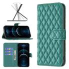 For iPhone 12 Pro Max Diamond Lattice Wallet Leather Flip Phone Case(Green) - 1