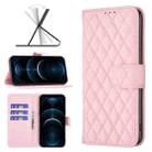For iPhone 12 Pro Max Diamond Lattice Wallet Leather Flip Phone Case(Pink) - 1