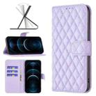 For iPhone 12 Pro Max Diamond Lattice Wallet Leather Flip Phone Case(Purple) - 1