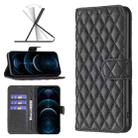 For iPhone 12 Pro Max Diamond Lattice Wallet Leather Flip Phone Case(Black) - 1