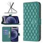 For iPhone 12 mini Diamond Lattice Wallet Leather Flip Phone Case (Green) - 1