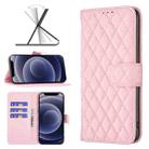 For iPhone 12 mini Diamond Lattice Wallet Leather Flip Phone Case (Pink) - 1