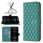 For iPhone 12 / 12 Pro Diamond Lattice Wallet Leather Flip Phone Case(Green) - 1