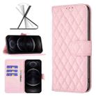 For iPhone 12 / 12 Pro Diamond Lattice Wallet Leather Flip Phone Case(Pink) - 1