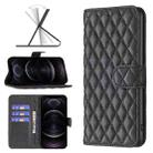 For iPhone 12 / 12 Pro Diamond Lattice Wallet Leather Flip Phone Case(Black) - 1