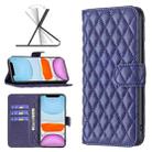 For iPhone 11 Diamond Lattice Wallet Leather Flip Phone Case (Blue) - 1