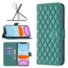 For iPhone 11 Diamond Lattice Wallet Leather Flip Phone Case (Green) - 1