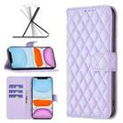 For iPhone 11 Diamond Lattice Wallet Leather Flip Phone Case (Purple) - 1