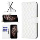 For iPhone 11 Pro Max Diamond Lattice Wallet Leather Flip Phone Case (White) - 1