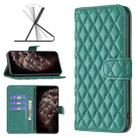 For iPhone 11 Pro Max Diamond Lattice Wallet Leather Flip Phone Case (Green) - 1