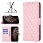 For iPhone 11 Pro Max Diamond Lattice Wallet Leather Flip Phone Case (Pink) - 1