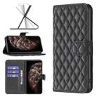 For iPhone 11 Pro Max Diamond Lattice Wallet Leather Flip Phone Case (Black) - 1