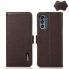 For Motorola Moto G62 5G KHAZNEH Side-Magnetic Litchi Genuine Leather RFID Phone Case(Brown) - 1