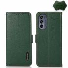 For Motorola Moto G62 5G KHAZNEH Side-Magnetic Litchi Genuine Leather RFID Phone Case(Green) - 1