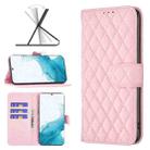 For Samsung Galaxy S22 5G Diamond Lattice Wallet Leather Flip Phone Case(Pink) - 1