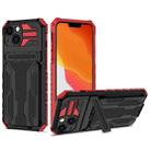 For iPhone 14 Kickstand Armor Card Wallet Phone Case (Red) - 1