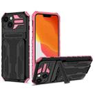 For iPhone 14 Plus Kickstand Armor Card Wallet Phone Case (Pink) - 1