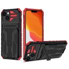 For iPhone 14 Plus Kickstand Armor Card Wallet Phone Case (Red) - 1