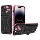 For iPhone 14 Pro Kickstand Armor Card Wallet Phone Case(Pink) - 1