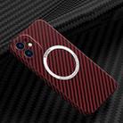 For iPhone 11 Carbon Fiber Texture MagSafe Magnetic Phone Case (Red) - 1