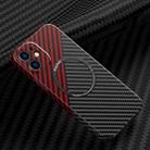 For iPhone 11 Carbon Fiber Texture MagSafe Magnetic Phone Case (Black Red) - 1