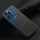 For iPhone 11 Pro Carbon Fiber Texture MagSafe Magnetic Phone Case (Black Blue) - 1