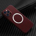 For iPhone 11 Pro Max Carbon Fiber Texture MagSafe Magnetic Phone Case (Red) - 1